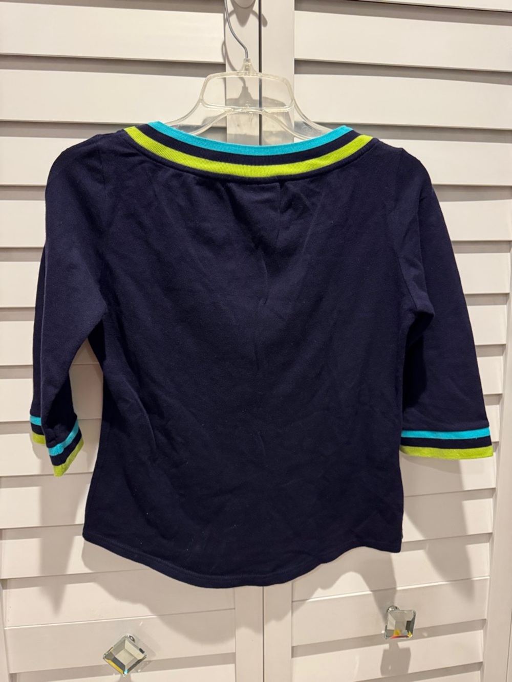 Lacoste Navy 3/4 Sleeve Top with Bright Blue and Lime Trim - Picture 6 of 8